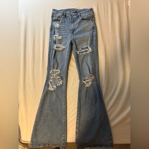 American Eagle Outfitters Light Blue Distressed Flare Jeans
